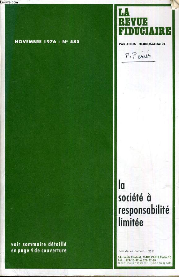 LA REVUE FIDUCIAIRE, N° 585, NOV. 1976