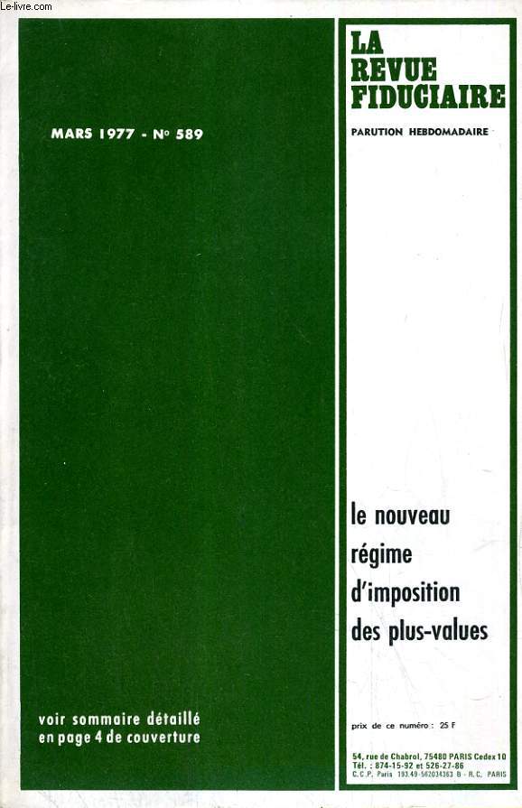 LA REVUE FIDUCIAIRE, N° 589, MARS 1977