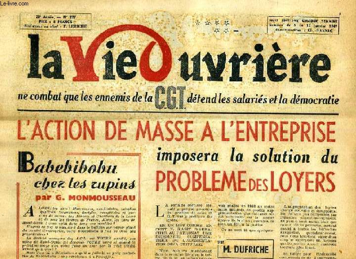 LA VIE OUVRIERE, 28e ANNEE, N 227, JAN. 1949