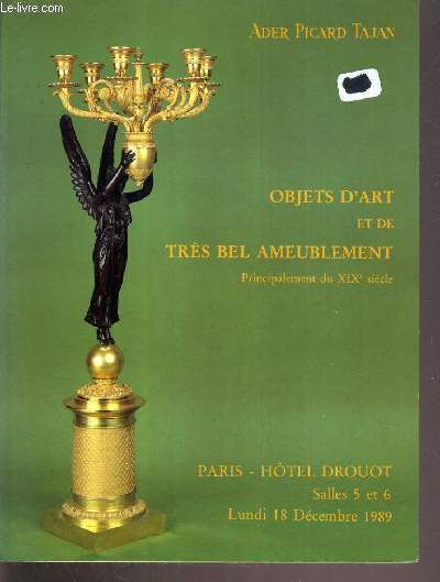 OBJETS D'ART ET DE TRES BEL AMEUBLEMENT PRINCIPALEMENT DU XIXème SIECLE.