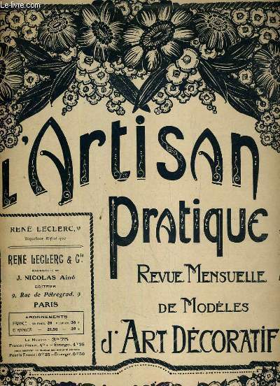 L'ARTISAN PRATIQUE DE MODELES D'ART DECORATIF - 15 ANNEE- N 161 - NOVEMBRE 1922 / Les fleurs en coquillages, Notre nouvelle petite table bibliothque  deux faces...