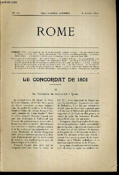 ROME N 16 - 8 AVRIL.1905 / le condordat de 1810, les appartements Borgia au Vatican, le saint-pre et l'action dmocratique, les ordres de chevalerie pontificaux, le monastere du mont-cassin, le tombeau de louis XIII ECT.....