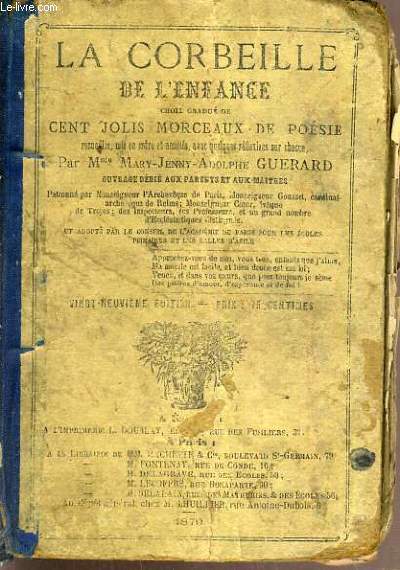 LA CORBEILLE DE L'ENFANCE CHOIX DE CENT JOLIS MORCEAUX DE POESIE.