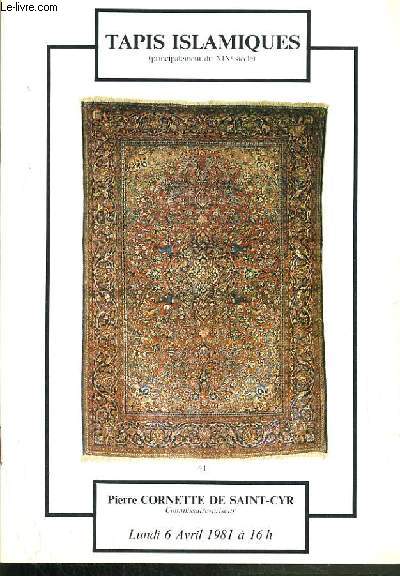 CATALOGUE DE VENTE AUX ENCHERES - NOUVEAU DROUOT - TAPIS ISLAMIQUES (PRINCIPALEMENT DU XIXe SIECLE) - SALLE 9 - 6 AVRIL 1981.