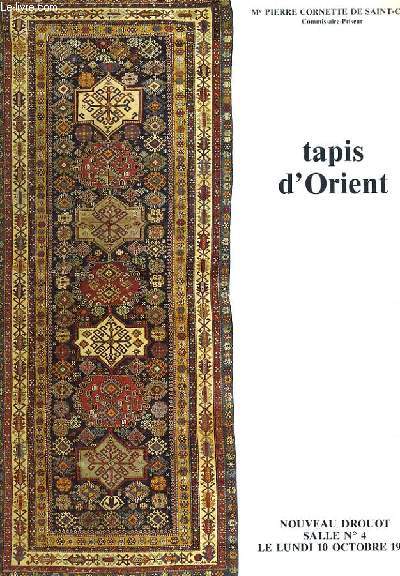 CATALOGUE DE VENTE AUX ENCHERES - NOUVEAU DROUOT - TAPIS D'ORIENT- SALLE 4 - 10 OCTOBRE 1988.