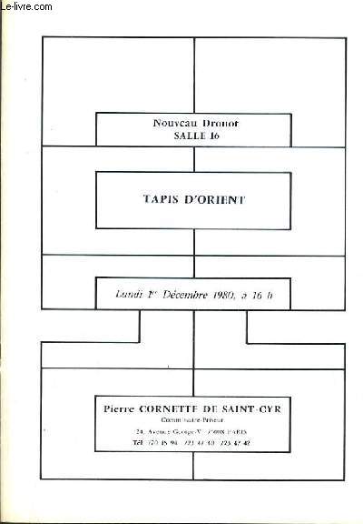CATALOGUE DE VENTE AUX ENCHERES - NOUVEAU DROUOT - TAPIS D'ORIENT - SALLE 16 - 1er DECEMBRE 1980.