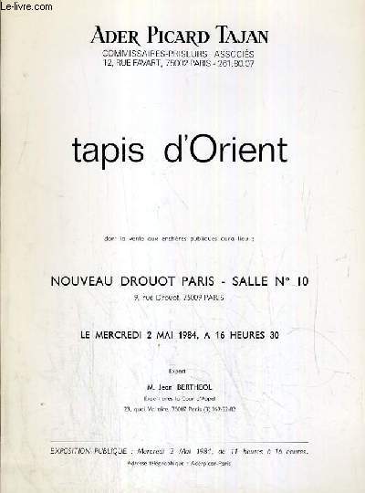 CATALOGUE DE VENTE AUX ENCHERES - NOUVEAU DROUOT - TAPIS D'ORIENT - SALLE 10 - 2 MAI 1984.