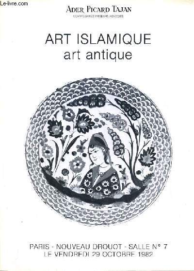 CATALOGUE DE VENTE AUX ENCHERES - NOUVEAU DROUOT - ART ISLAMIQUE - ART ANTIQUE - ART PRECOLOMBIEN - SALLE 7 - 29 OCTOBRE 1982.