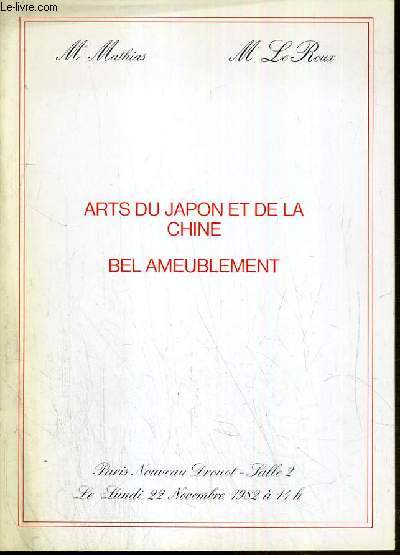 CATALOGUE DE VENTE AU ENCHERE - NOUVEAU DROUOT - ART DU JAPON ET DE LA CHINE - BEL AMEUBLEMENT - SALLE 2 - 22 NOVEMBRE 1982.