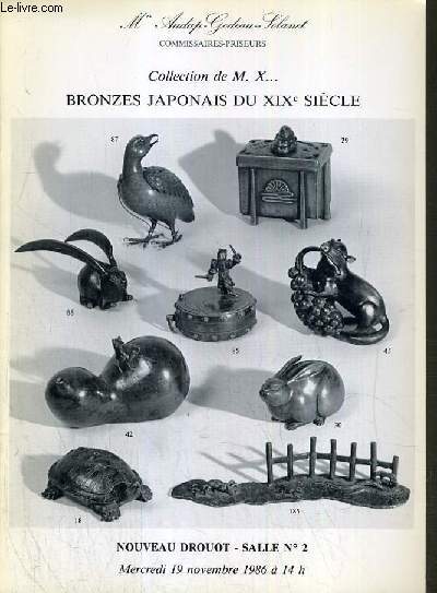 CATALOGUE DE VENTE AUX ENCHERES - NOUVEAU DROUOT - BRONZES JAPONAIS DU XIXe SIECLE - SALLE 2 - 19 NOVEMBRE 1986.