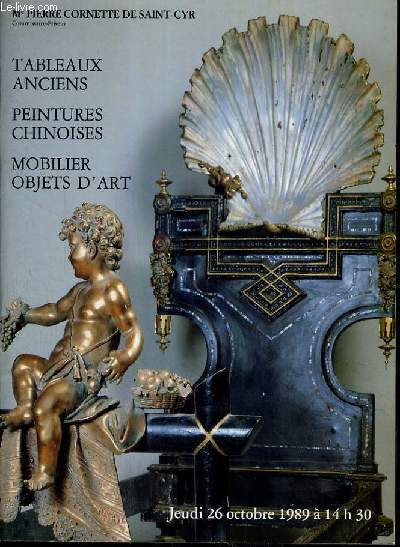 CATALOGUE DE VENTE AUX ENCHERES - HOTEL DROUOT - TABLEAUX ANCIENS - PEINTURES CHINOISES - MOBILIER OBJETS D'ART - SALLE 4 - 26 OCTOBRE 1989.