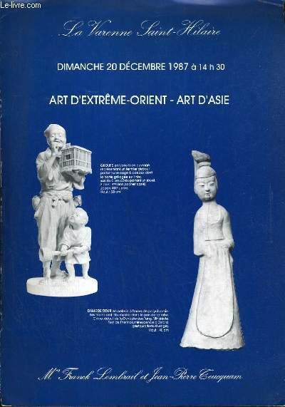 CATALOGUE DE VENTE AUX ENCHERES - SAINT MAUR - ART D'EXTREME-ORIENT - ART D'ASIE - 20 DECEMBRE 1987.