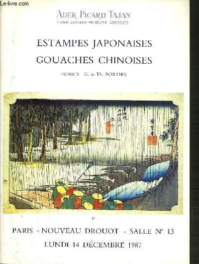 CATALOGUE DE VENTE AUX ENCHERES - NOUVEAU DROUOT - ESTAMPES JAPONAISES - GOUACHES CHINOISES - SALLE 13 - 14 DECEMBRE 1987.