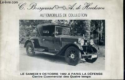 CATALOGUE DE VENTE AUX ENCHERES - AUTOMEDON - AUTOMOBILES DE COLLECTION - BENTLEY R - FIAT 509 - JAGUAR MK - PEUGEOT 402 - 9 OCTOBRE 1982.