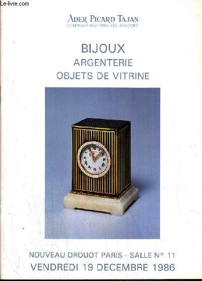 CATALOGUES DE VENTE AUX ENCHERES - NOUVEAU DROUOT - BIJOUX - ARGENTERIE - OBJETS DE VITRINE - SALLE 11 - 19 DECEMBRE 1986.