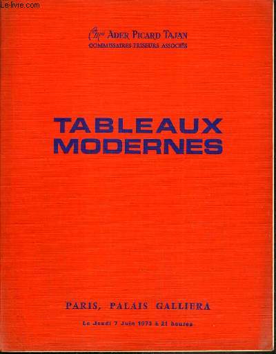 CATALOGUE DE VENTE AUX ENCHERES - PALAIS GALLIERA - TABLEAUX MODERNES - DESSINS - AQUARELLES - GOUACHES - PASTELS - 6 et 7 JUIN 1973.