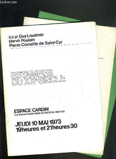 LOT DE 3 CATALOGUES DE VENTE AUX ENCHERES - ESPACE CARDIN - ESTAMPES DU XXe SIECLE - 10 MAI, 15 JUIN et 24 NOVEMBRE 1973.