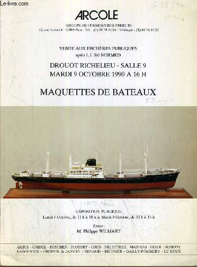 CATALOGUE DE VENTE AUX ENCHERES - DROUOT RICHELIEU - MAQUETTES DE BATEAUX - SALLE 9 - 9 OCTOBRE 1990.