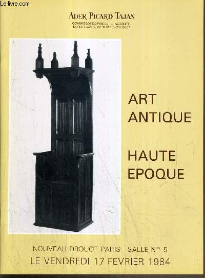 CATALOGUE DE VENTE AUX ENCHERES - NOUVEAU DROURT - ART ANTIQUE - HAUTE EPOQUE - MESOPOTAMIE - EGYPTE - GRECE - ROME - SALLE 5 - 17 FEVRIER 1984.