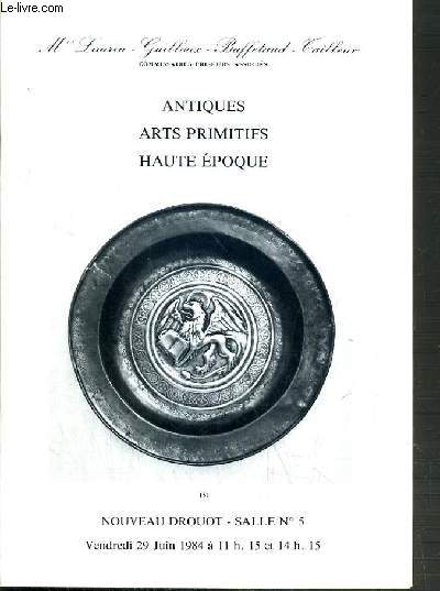 CATALOGUE DE VENTE AUX ENCHERES - NOUVEAU DROUOT - ANTIQUES - ART PRIMITIFS - HAUTE EPOQUE - SALLE 5 - 29 JUIN 1984.