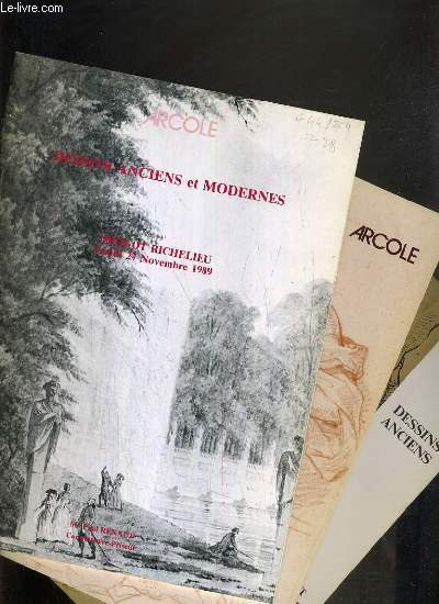 LOT DE 3 CATALOGUES DE VENTE AUX ENCHERES - DROUOT RICHELIEU - DESSINS ANCIENS ET MODERNES - 27 NOV 1989 - 27 AVRIL , 6 DECEMBRE 1990.