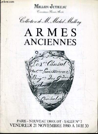 CATALOGUE DE VENTE AUX ENCHERES - NOUVEAU DROUOT - COLLECTION DE M. MICHEL MALLORY - ARMES ANCIENNES - SALLE 2 - 21 NOVEMBRE 1980.