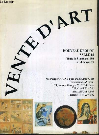 CATALOGUE DE VENTE AUX ENCHERES - NOUVEAU DROUOT - VENTE D'ART RELLIGIEUX - SALLE 14 - 2 et 3 OCTOBRE 1990.