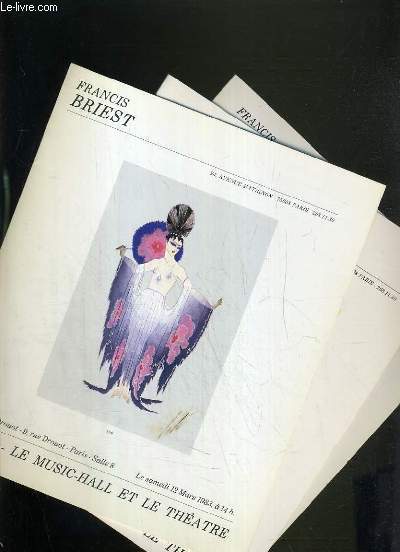 LOT DE 3 CATALOGUES DE VENTE AUX ENCHERES - NOUVEAU DROUOT - L'ART - LE MUSIC-HALL ET LE THEATRE - 12 MARS - 22 OCTOBRE 1983 - 17 MARS 1984.