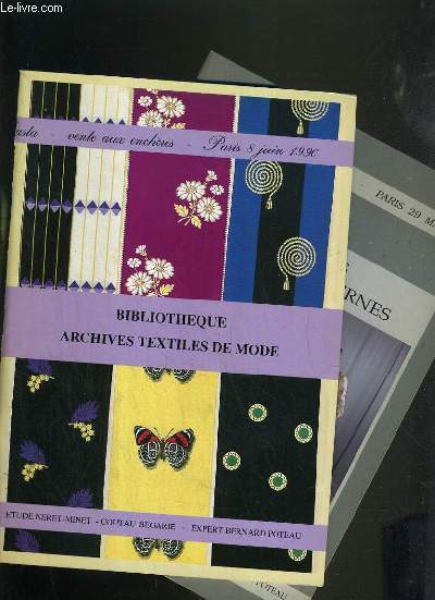 LOT DE 2 CATALOGUES DE VENTE AUX ENCHERES - DROUOT RICHELIEU - ARCHIVES TEXTILES DE MODE - COSTUMES ANCIENS & MODERNES - 8 JUIN 1990 - 29 MAI 1991.