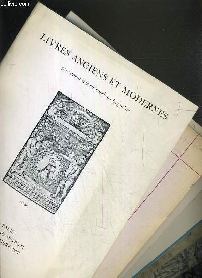 LOT DE 12 CATALOGUES - LIVRES ANCIENS ET MODERNES - DES XIXe et XXe SIECLES / LIBRAIRIE CHAMONAL-1890-1891, PICARD ADER TAJAN-20 NOV. 1980 - 19 JUIN 1987,COUTURIER/NICOLAY-15 MAI 1979, 25 NOV. 1985, LAURIN/GUILLOUX-20/21 NOV. 1986 - 25 MAI 1987....