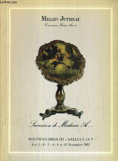 CATALOGUE DE VENTE AUX ENCHERES - NOUVEAU DROUOT - SUCCESSION DE Mme A.. - GRAVURES - TABLEAUX DU XIXe SIECLE - FAIENCES - SALLE 9 - DE 3 au 10 NOVEMBRE 1981.