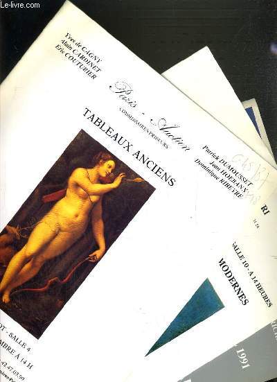 LOT DE 3 CATALOGUES - DROUOT - TABLEAUX ANCIENS / PARIS-AUCTION-20 NOV. 1987, FERRI-11 OCT. 1988, WATINE-WAPLER DOMINIQUE-16 AVRIL 1991.