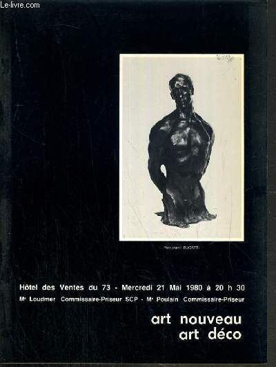 CATALOGUE DE VENTE AUX ENCHERES - ART NOUVEAU - ART DECO - 21 MAI 1980.