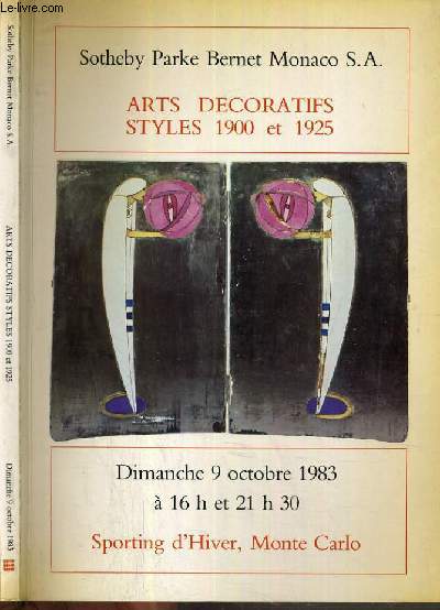 CATALOGUE DE VENTE AUX ENCHERES - SPORTING D'HIVER - ART DECORATIFS - STYLES 1900 ET 1925 - 9 OCTOBRE 1983.