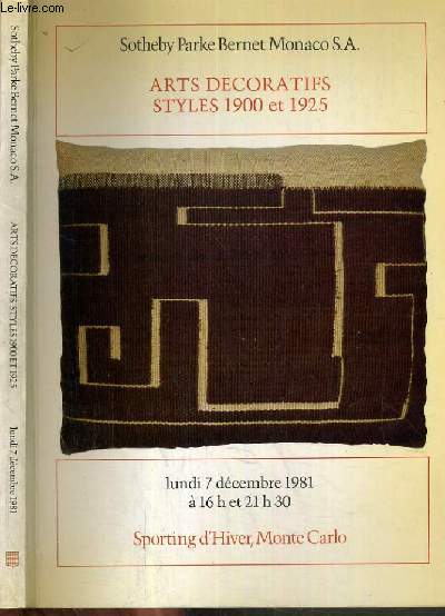 CATALOGUE DE VENTE AUX ENCHERES - SPORTING D'HIVER - ART DECORATIFS - STYLES 1900 ET 1925 - 7 DECEMBRE 1981.