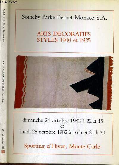 CATALOGUE DE VENTE AUX ENCHERES - SPORTING D'HIVER - ART DECORATIFS - STYLES 1900 ET 1925 - 24-25 OCTOBRE 1982.