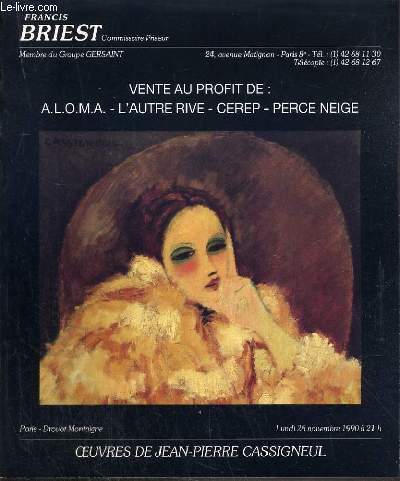 CATALOGUE DE VENTE AUX ENCHERES - DROUOT MONTAIGNE - OEUVRES DE JEAN-PIERRE CASSIGNEUL - 26 NOVEMBRE 1990.