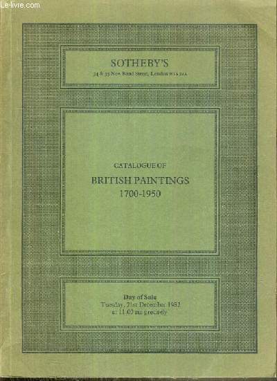 CATALOGUE DE VENTE AUX ENCHERES - BRITISH PAINTINGS 1700-1950 - 21 DECEMBER 1982 / TEXTE EN ANGLAIS.