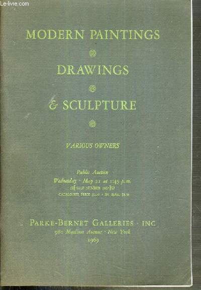 CATALOGUE DE VENTE AUX ENCHERES - NEW YORK - MODERN PAINTINGS DRAWINGS & SCULTPURE - 21 MAY 1969 / TEXTE EN ANGLAIS.