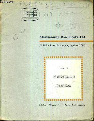 CATALOGUE DE VENTE AUX ENCHERES - LONDON - LIST IX - ORIENTALIA - SECOND SERIES / TEXTE EN ANGLAIS.