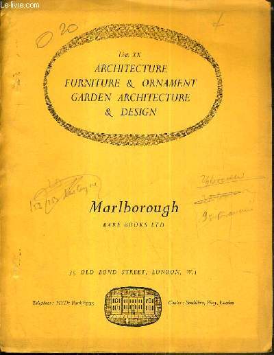 CATALOGUE DE VENTE AUX ENCHERES - LONDON - LIST XX - ARCHITECTURE - FURNITURE & ORNAMENT - GARDEN ARCHITECTURE & DESIGN / TEXTE EN ANGLAIS.
