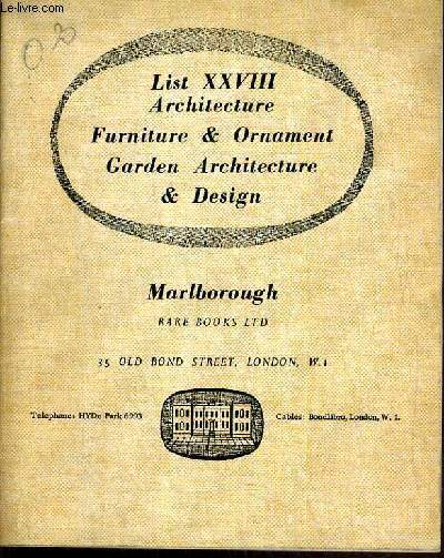CATALOGUE DE VENTE AUX ENCHERES - LONDON - LIST XXVIII - ARCHITECTURE - FURNITURE & ORNAMENT - GARDEN ARCHITECTURE & DESIGN / TEXTE EN ANGLAIS.