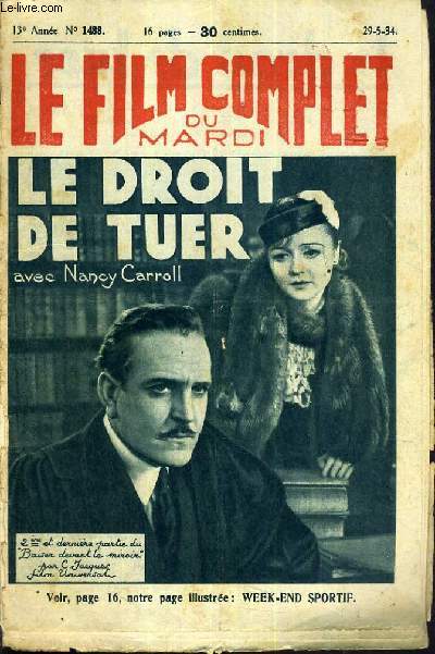 LE DROIT DE TUER - LE FILM COMPLET DU MARDI - 13me ANNEE - N1488.