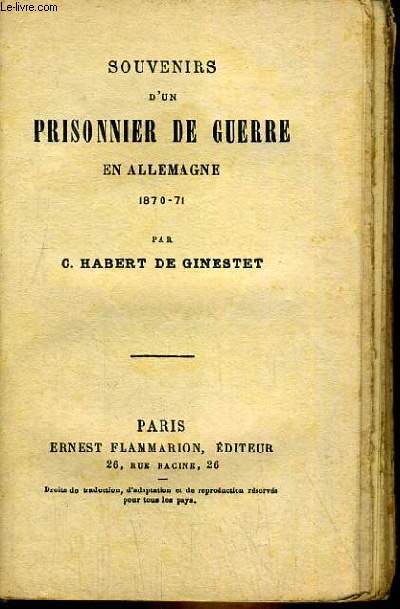 SOUVENIRS D'UN PRISONNIER DE GUERRE EN ALLEMAGNE 1870-1871.