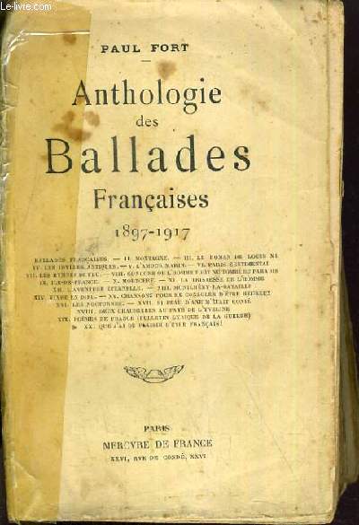 ANTHOLOGIE DES BALLADES FRANCAISES 1897-1917.
