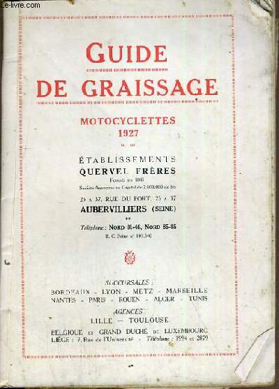 GUIDE DE GRAISSAGE - MOTOCYCLETTES 1927.