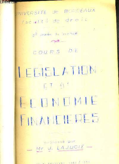 COURS DE LEGISLATION ET D'ECONOMIE FINANCIERES - ANNEE SCOLAIRE 1950/1951 - 3me ANNEE DE LICENCE