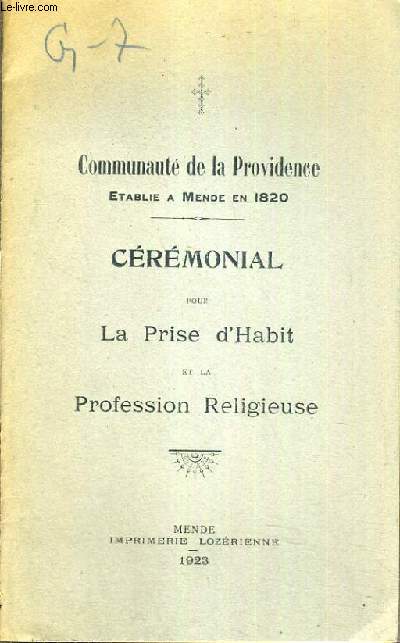 CEREMONIAL POUR LA PRISE D'HABIT ET LA PROFESSION RELIGIEUSE