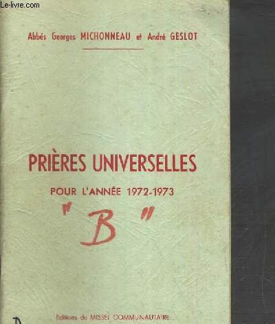 PRIERES UNIVERSELLES POUR L'ANNE 1972-1973