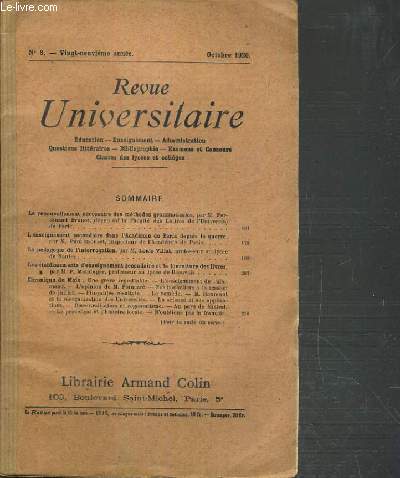 REVUE UNIVERSITAIRE - N8 - OCTOBRE 1920